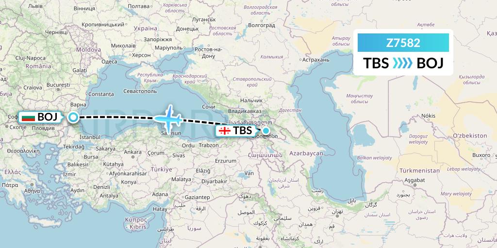 Z7582 Fly Africa Zimbabwe Flight Map: Tbilisi to Burgas