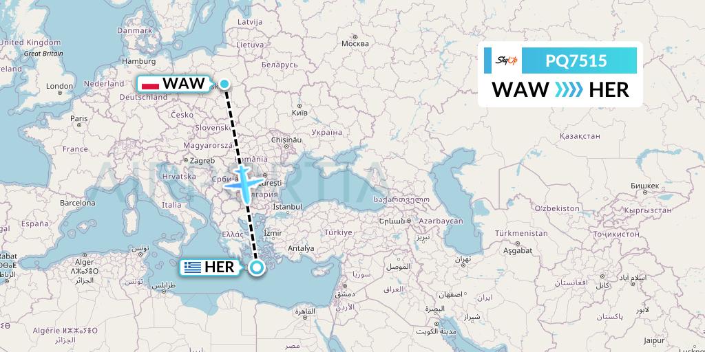 PQ7515 SkyUp Airlines Flight Map: Warsaw to Heraklion