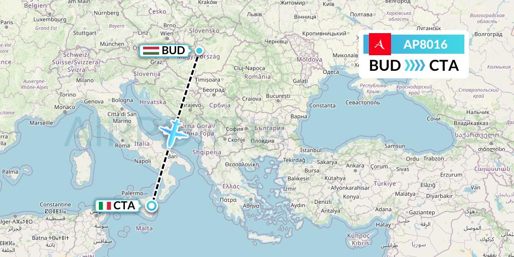 AP8016 AlbaStar Flight Map: Budapest to Catania
