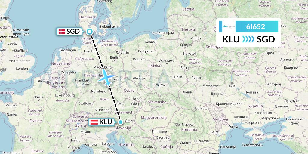 6I652 Air Alsie Flight Map: Klagenfurt to Sonderborg