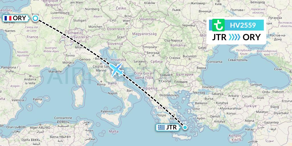 HV2559 Transavia Flight Map: Santorini to Paris