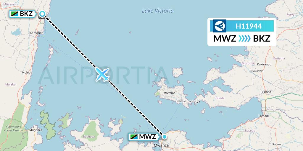 H11944 Hahn Air Systems Flight Map: Mwanza to Bukoba