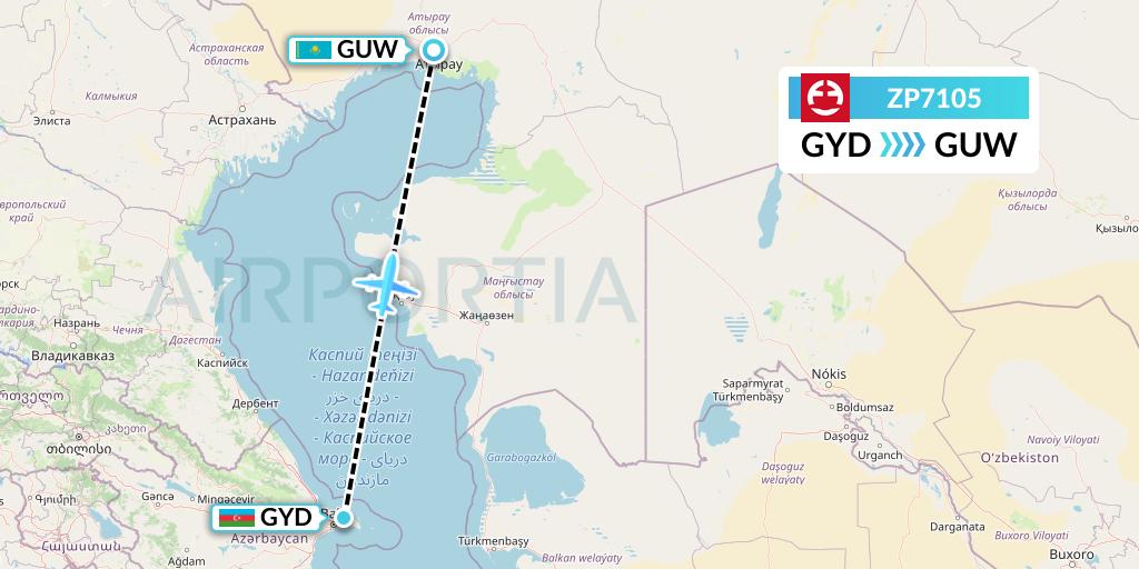 ZP7105 Paranair Flight Map: Baku to Atyrau
