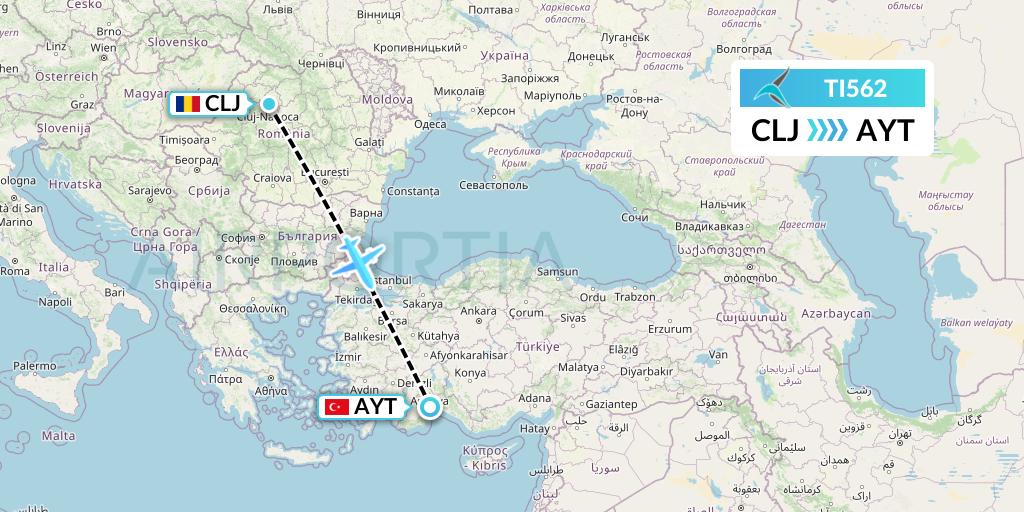 TI562 Tailwind Airlines Flight Map: Cluj-Napoca to Antalya