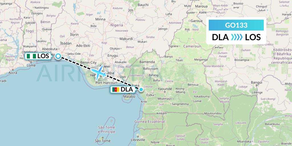 GO133 ULS Airlines Cargo Flight Map: Douala to Lagos