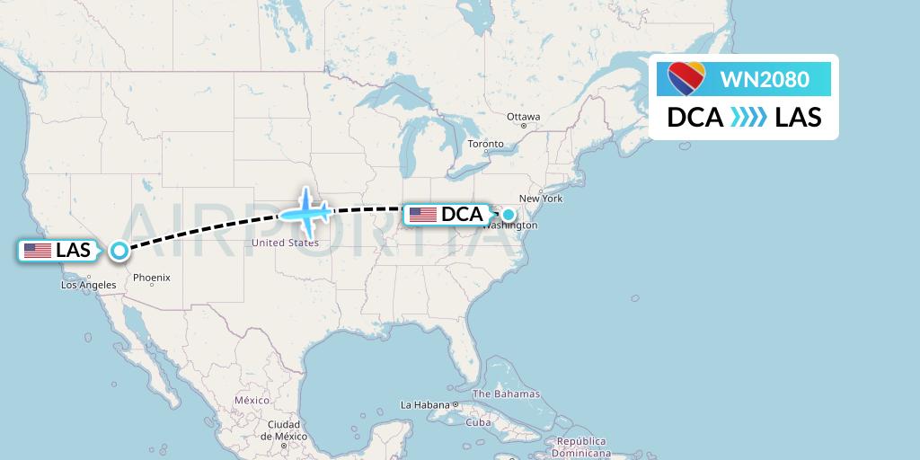 WN2080 Southwest Airlines Flight Map: Washington to Las Vegas