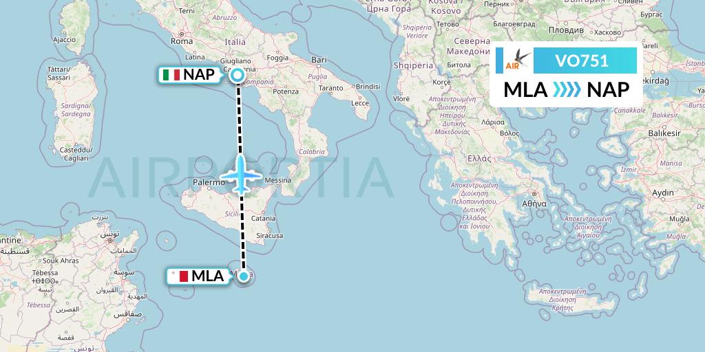 VO751 Voyage Air Flight Map: Malta to Naples