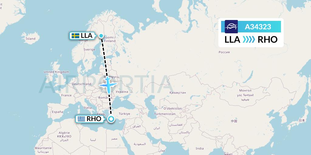 A34323 Aegean Airlines Flight Map: Lulea to Rhodes
