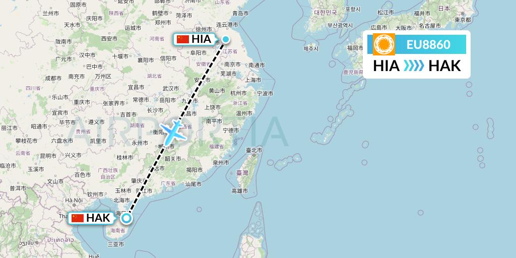EU8860 Chengdu Airlines Flight Map: Huai'an to Haikou