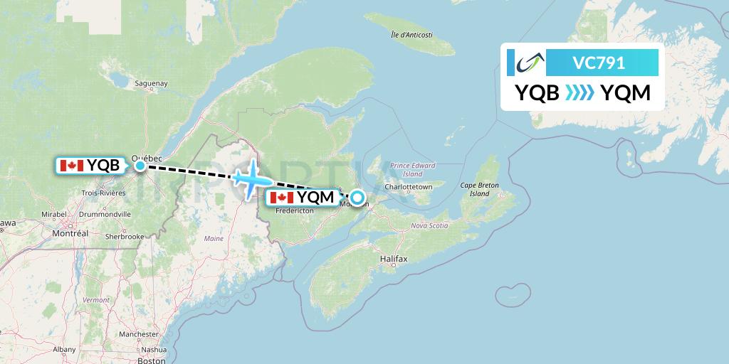 VC791 ViaAir Flight Map: Quebec to Moncton