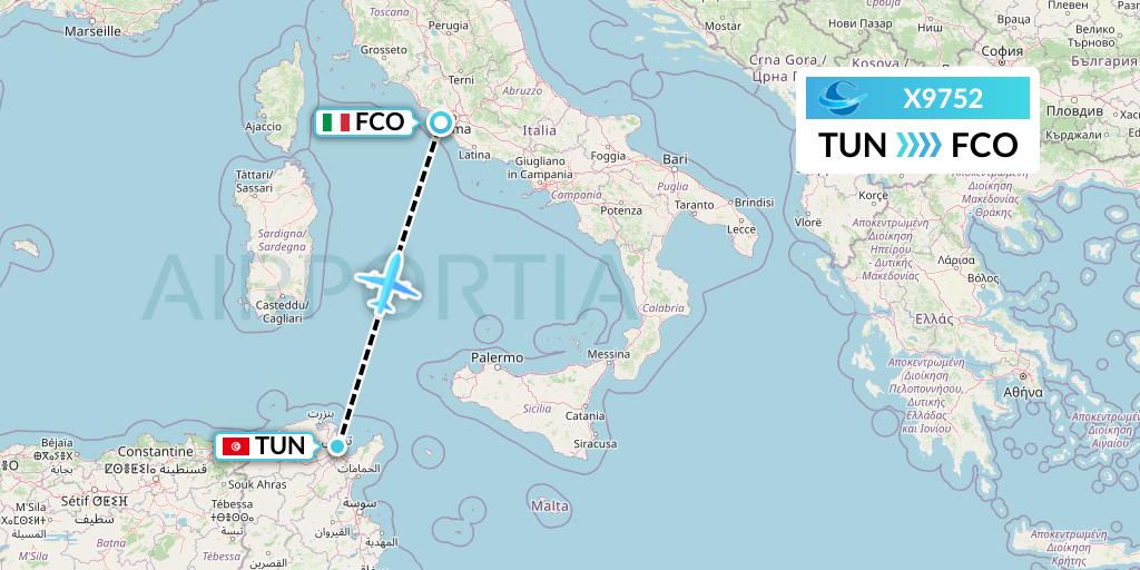X9752 Avion Express Flight Map: Tunis to Rome