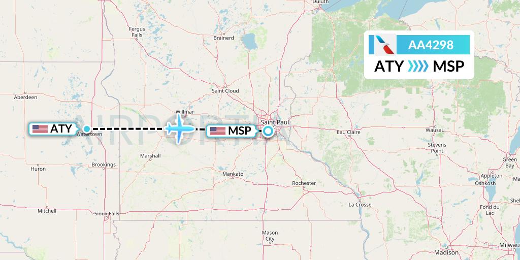 AA4298 American Airlines Flight Map: Watertown to Minneapolis