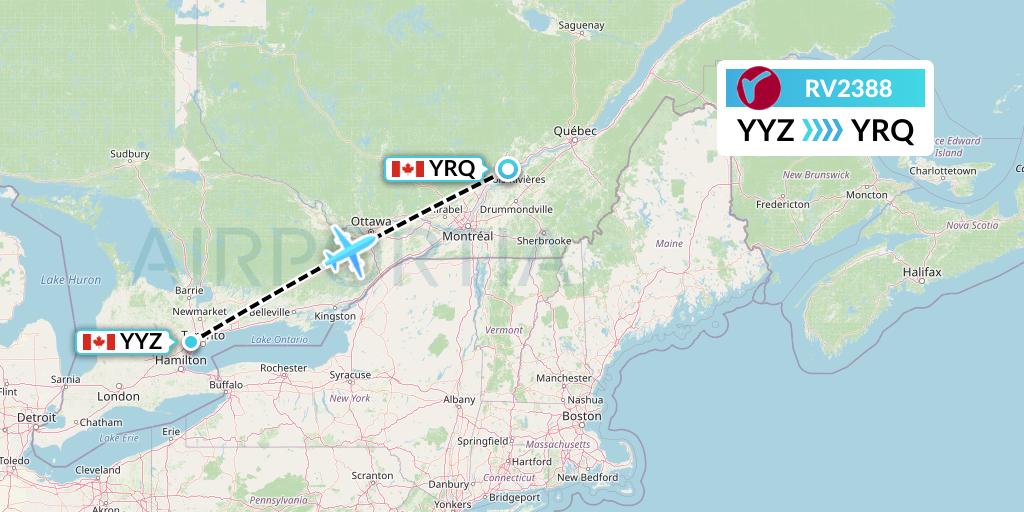 RV2388 Air Canada Rouge Flight Map: Toronto to Trois-Rivieres