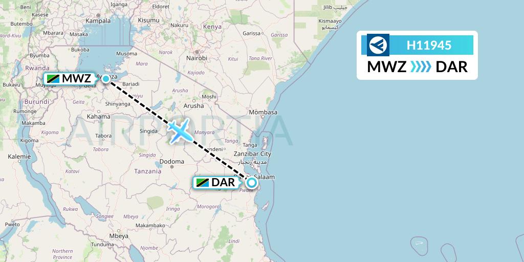 H11945 Hahn Air Systems Flight Map: Mwanza to Dar-es-Salaam