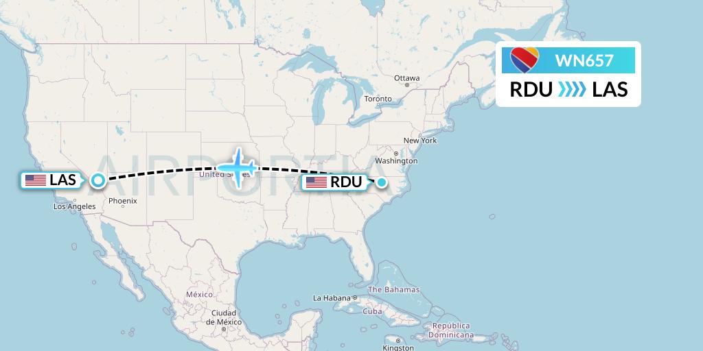 WN657 Southwest Airlines Flight Map: Raleigh-Durham to Las Vegas