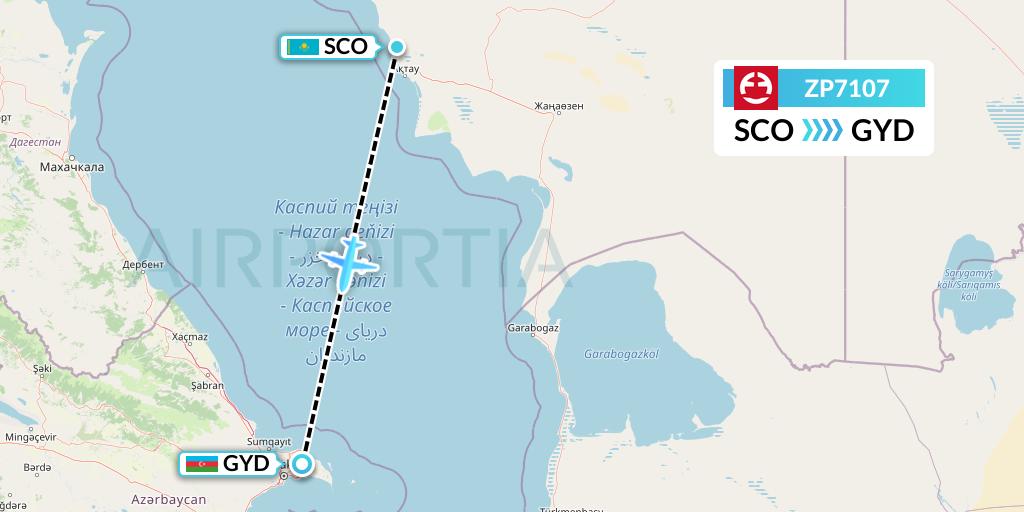 ZP7107 Paranair Flight Map: Aktau to Baku
