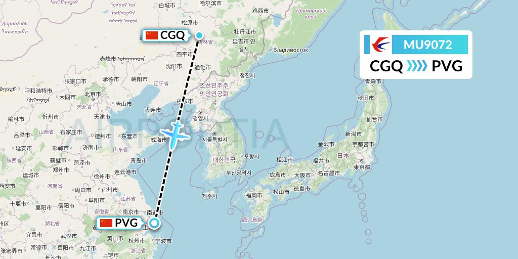 MU9072 China Eastern Airlines Flight Map: Changchun to Shanghai