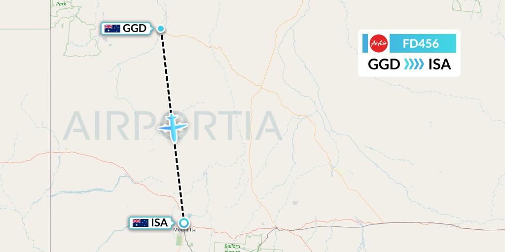 FD456 Thai AirAsia Flight Map: Australia to Mount Isa