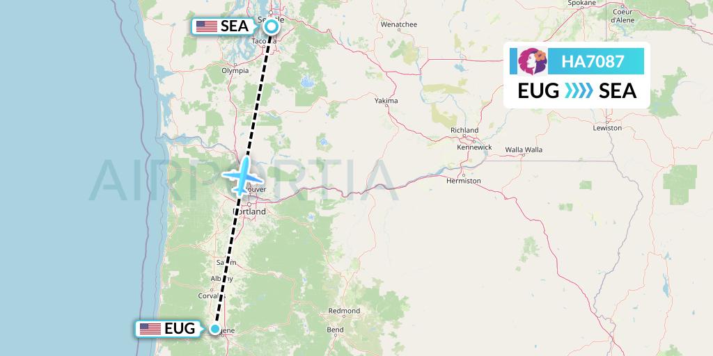 HA7087 Hawaiian Airlines Flight Map: Eugene to Seattle