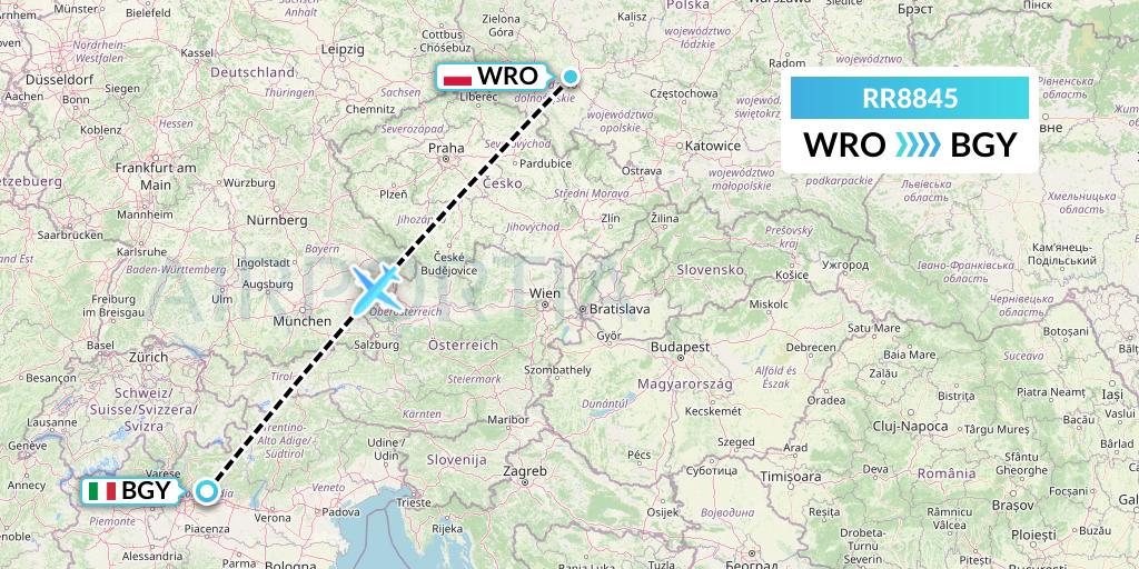 RR8845 Royal Air Force Flight Map: Wroclaw to Milan