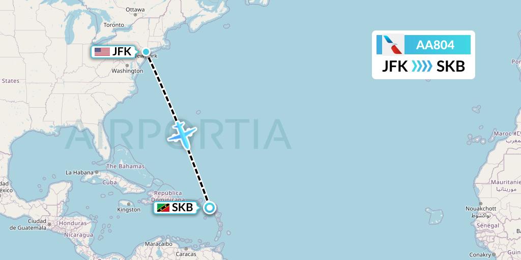 AA804 American Airlines Flight Map: New York to Basseterre