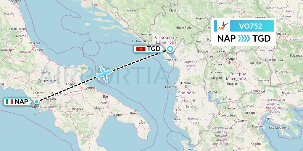 VO752 Voyage Air Flight Map: Naples to Podgorica