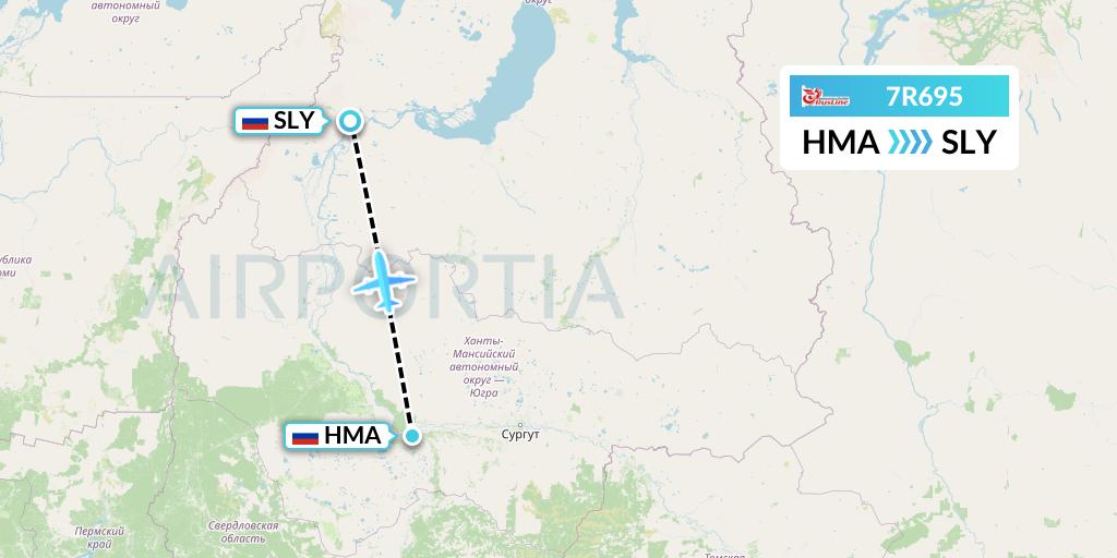 7R695 Rusline Flight Map: Khanty-Mansiysk to Salekhard