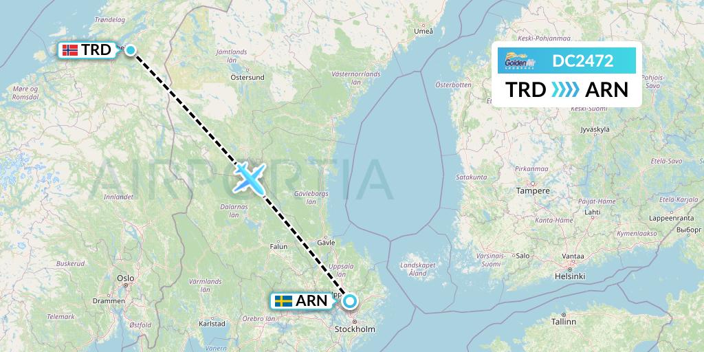 DC2472 Braathens Regional Flight Map: Trondheim to Stockholm