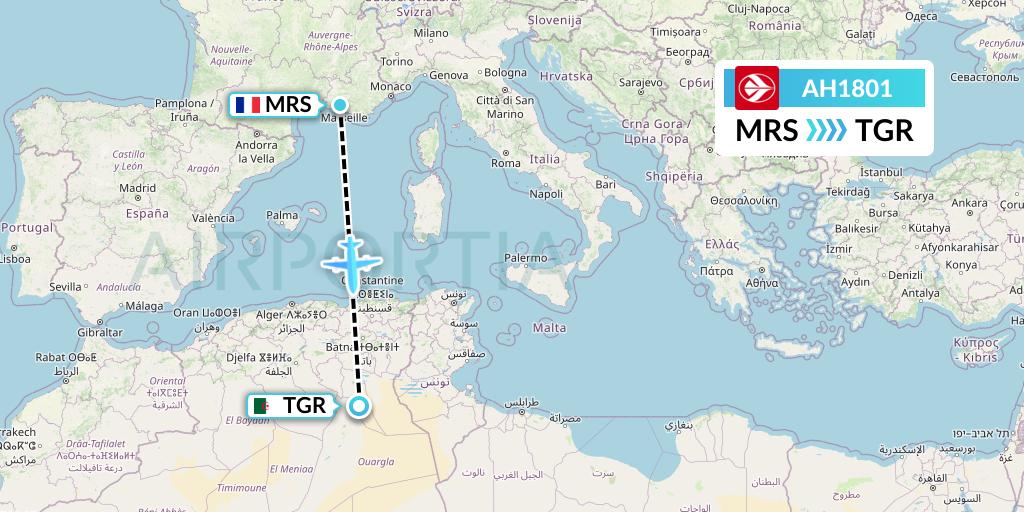 AH1801 Air Algerie Flight Map: Marseille to Touggourt