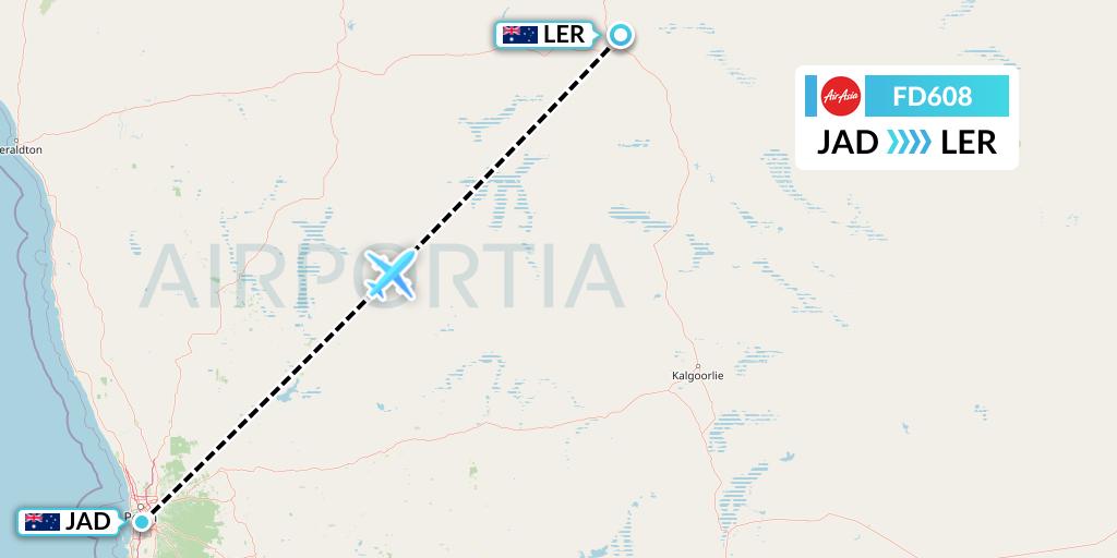 FD608 Thai AirAsia Flight Map: Perth to Leinster