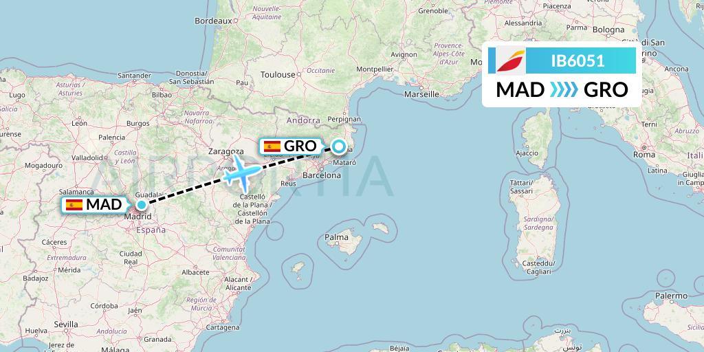 IB6051 Iberia Flight Map: Madrid to Girona