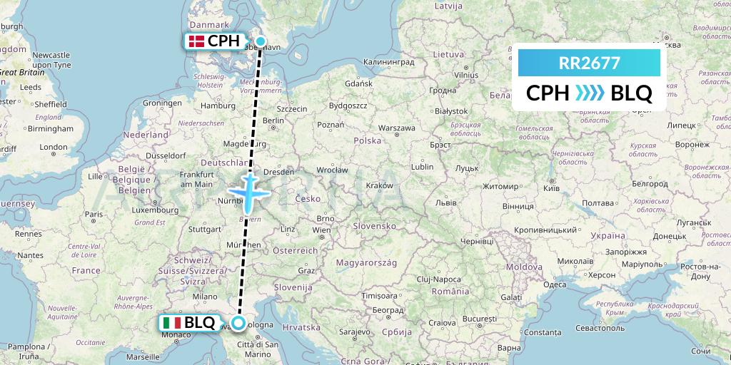 RR2677 Royal Air Force Flight Map: Copenhagen to Bologna