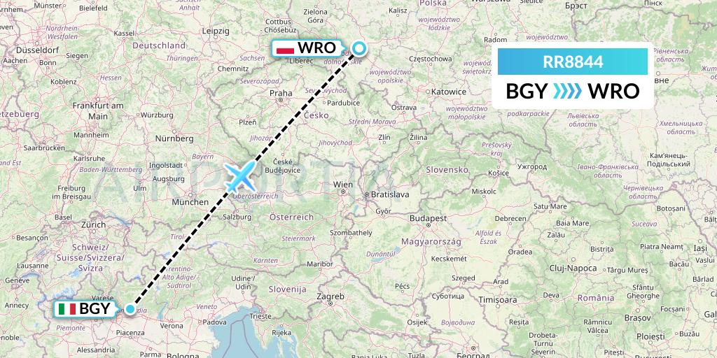 RR8844 Royal Air Force Flight Map: Milan to Wroclaw