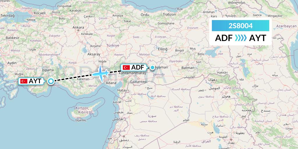 2S8004 Star Equatorial AL Flight Map: Adiyaman to Antalya