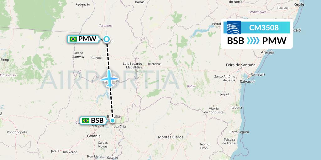 CM3508 Copa Airlines Flight Map: Brasilia to Palmas