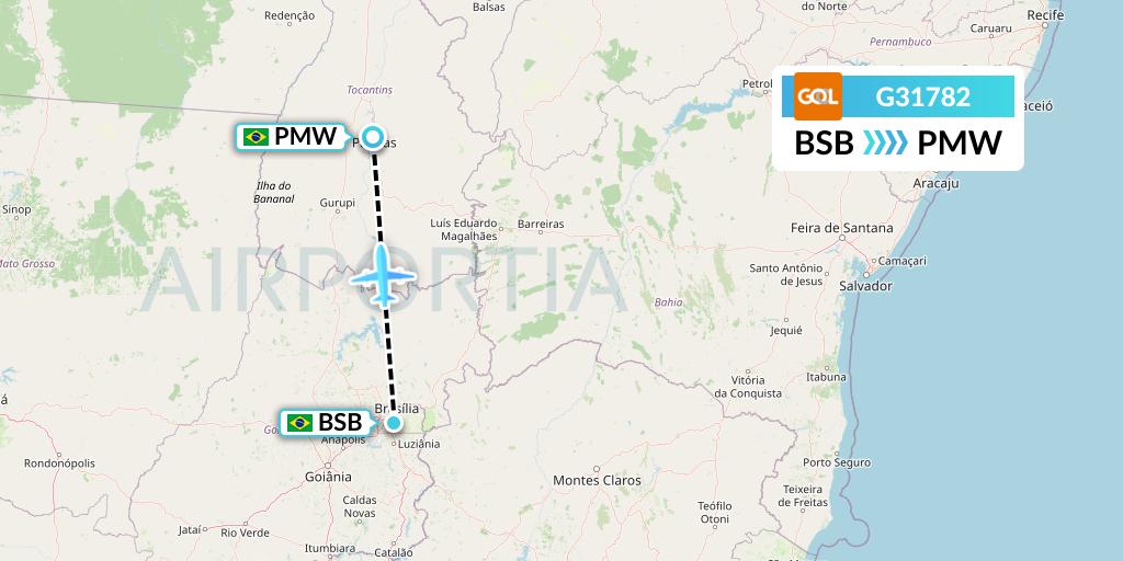 G31782 GOL Transportes Aeros Flight Map: Brasilia to Palmas