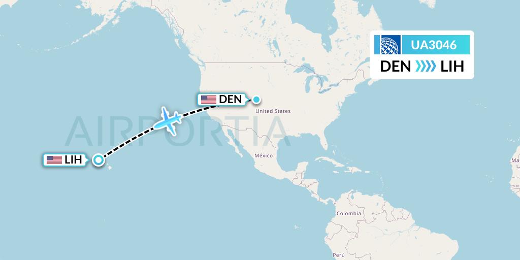 UA3046 United Airlines Flight Map: Denver to Lihue