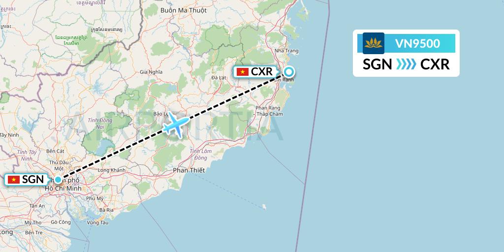 VN9500 Vietnam Airlines Flight Map: Ho Chi Minh City to Nha Trang