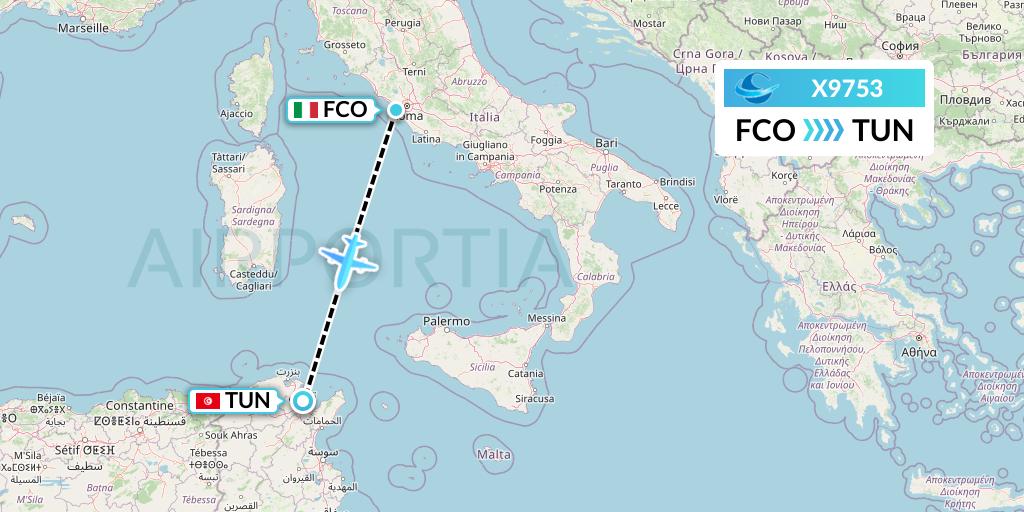 X9753 Avion Express Flight Map: Rome to Tunis