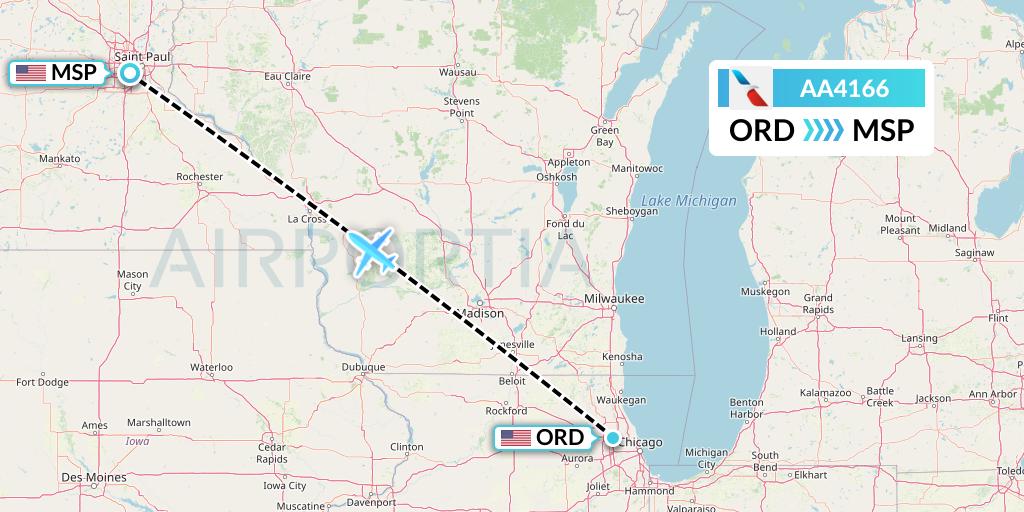 AA4166 American Airlines Flight Map: Chicago to Minneapolis