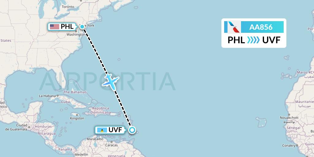 AA856 American Airlines Flight Map: Philadelphia to Vieux Fort