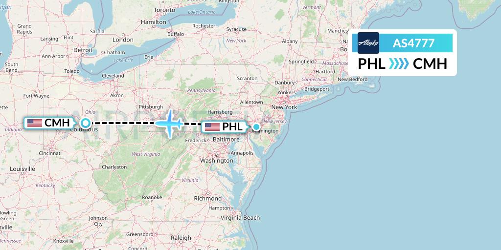 AS4777 Alaska Airlines Flight Map: Philadelphia to Columbus