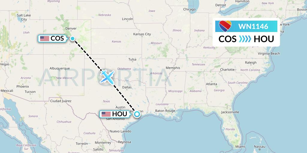 WN1146 Southwest Airlines Flight Map: Colorado Springs to Houston