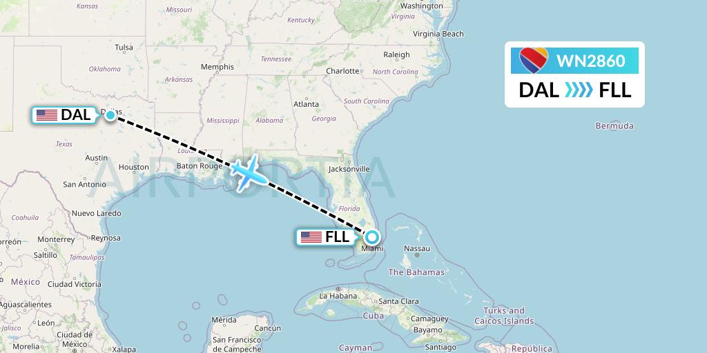 WN2860 Southwest Airlines Flight Map: Dallas to Fort Lauderdale
