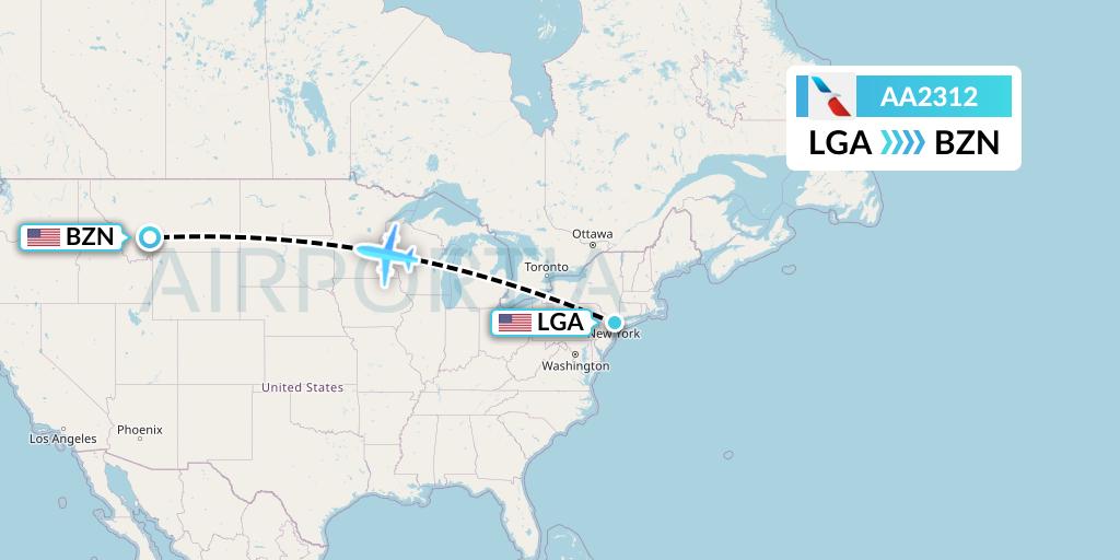 AA2312 American Airlines Flight Map: New York to Bozeman