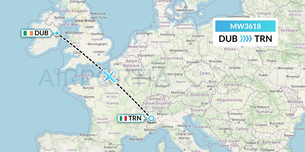 MW3618 Mokulele Flight Service Flight Map: Dublin to Turin