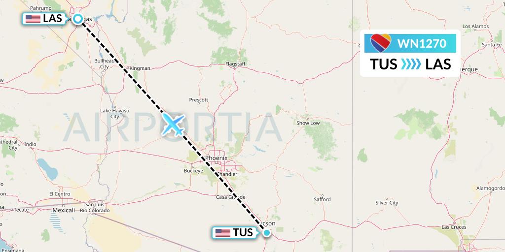 WN1270 Southwest Airlines Flight Map: Tucson to Las Vegas