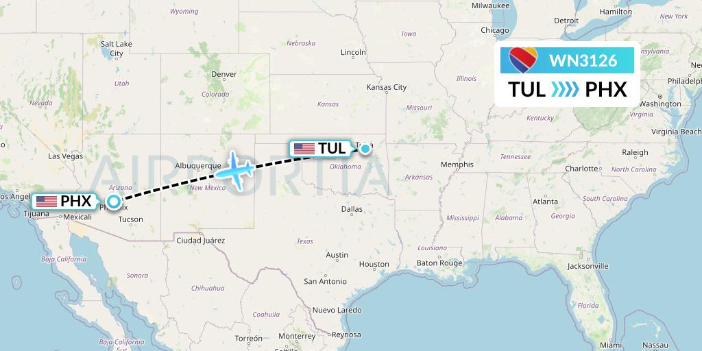 WN3126 Southwest Airlines Flight Map: Tulsa to Phoenix
