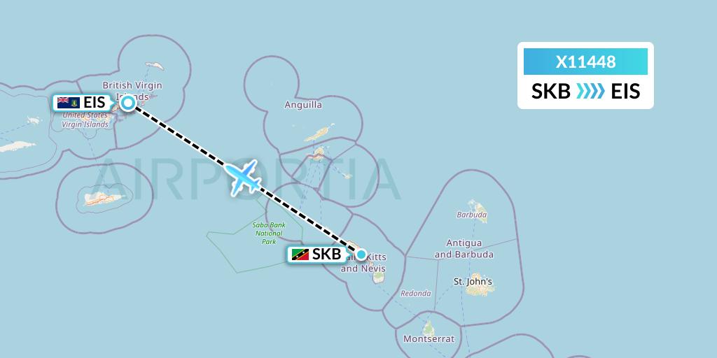 X11448 Nik Airways Flight Map: Basseterre to Beef Island