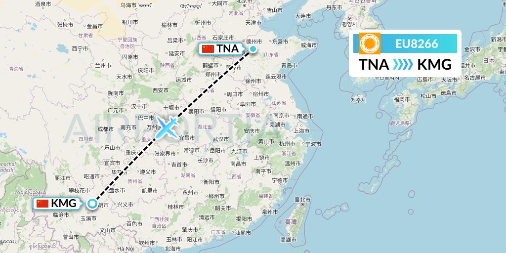 EU8266 Chengdu Airlines Flight Map: Jinan to Kunming